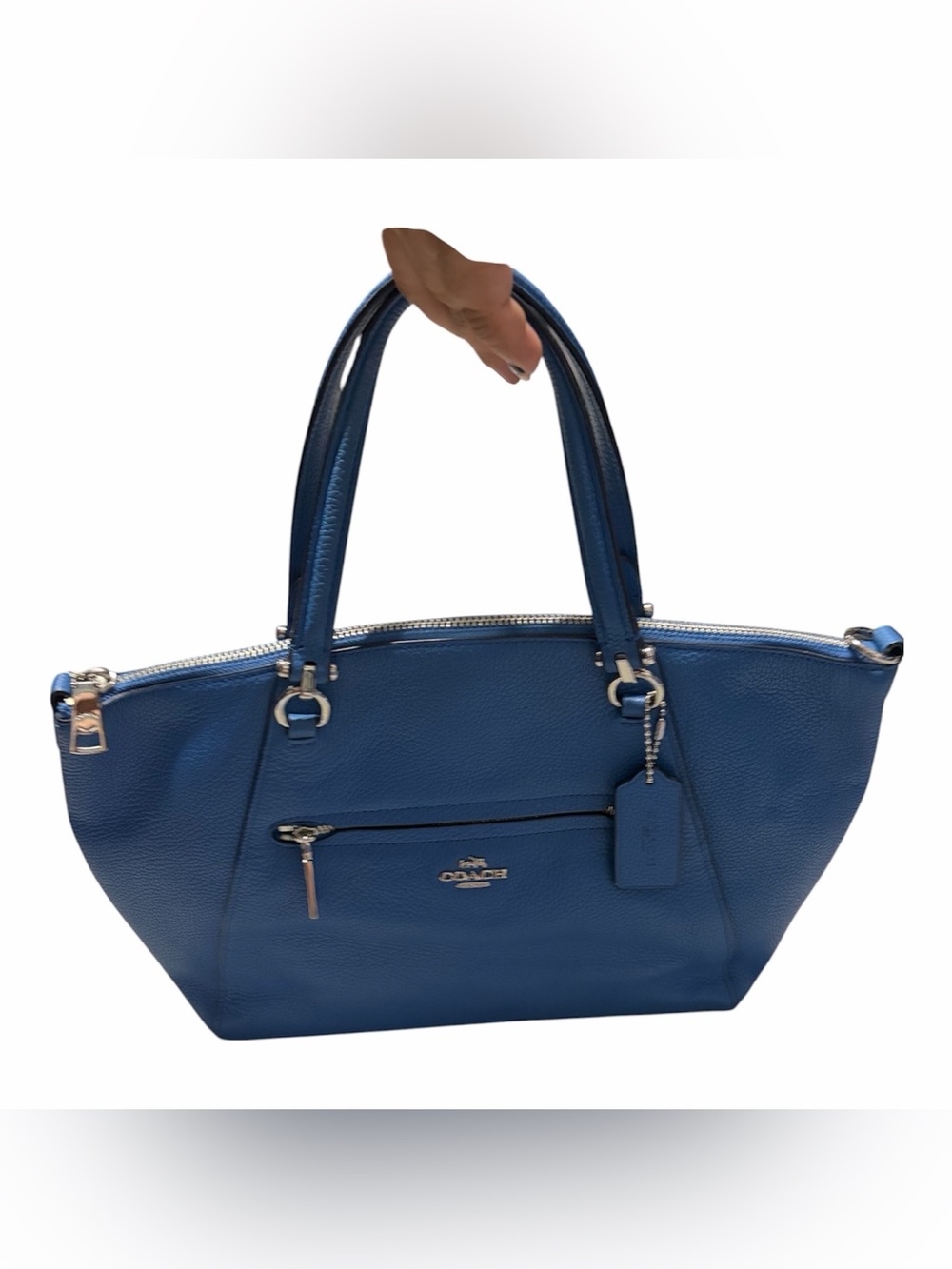 Coach Blue Pebbled Leather Tote with Top Handles
